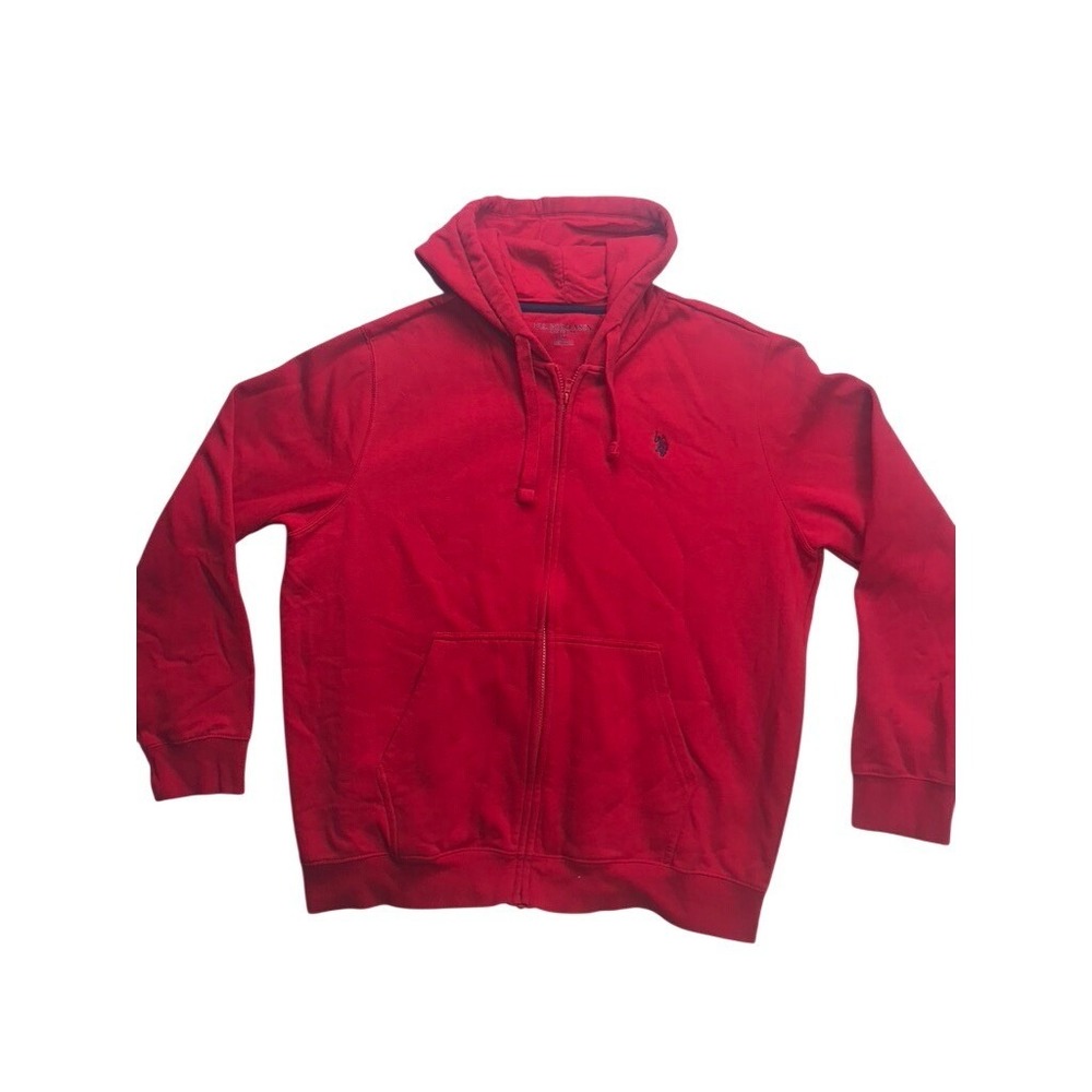 US Polo Assn Mens Red Full Zip Hoodie Sweatshirt Logo Detail Size XL‎